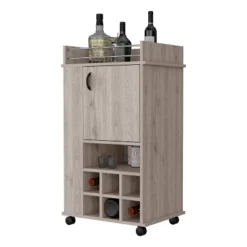 Gulches 1-Door Bar Cart With Wine Rack & Casters In Light Gray -Baxton Studio Shop GUEST ec1f4bd0 c31a 49b7 9011 146d1e12ca32