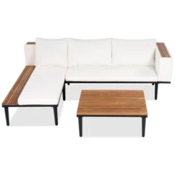 TIRAMISUBEST L-Shaped Acacia Wood Patio Set - 5-Piece Outdoor Sectional With Removable Cushions, Coffee Table & Side Table, Beige -Baxton Studio Shop GUEST ec4dca36 8673 4768 9306 1ecd3d0faaee