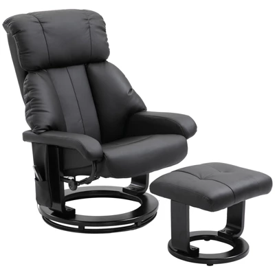 HOMCOM Recliner With Ottoman Footrest, Recliner Chair With Vibration Massage, Faux Leather And Swivel Wood Base For Living Room And Bedroom 8 HOMCOM Recliner With Ottoman Footrest, Recliner Chair With Vibration Massage, Faux Leather And Swivel Wood Base For Living Room And Bedroom - Image 8