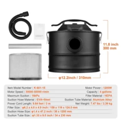 VEVOR Ash Vacuum Cleaner, 4 Gallon With 1200W Powerful Suction, Ash Vac Collector With 47.2 In Flexible Hose, For Fireplaces, Pellet Stoves, Black -Baxton Studio Shop GUEST ec66a5ad c2be 4fd0 8fbf a4004b2a8188