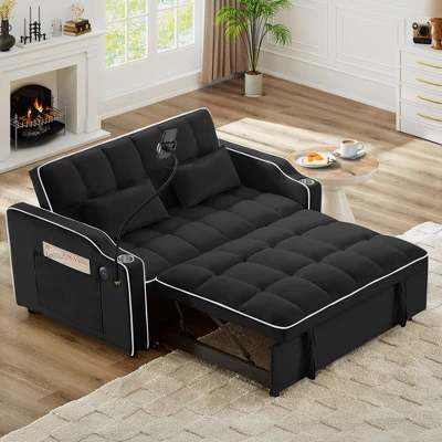 ORRD Foldable Double Seat Recliner Sofa Bed, Velvet Pull-Out Sleeper With USB Port & Side Pockets 5 ORRD Foldable Double Seat Recliner Sofa Bed, Velvet Pull-Out Sleeper With USB Port & Side Pockets - Image 5