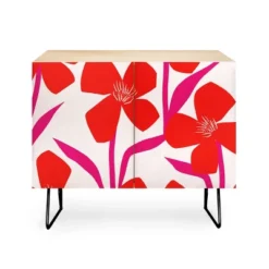 Maritza Lisa Red And Pink Floral Pattern Credenza - Deny Designs -Baxton Studio Shop GUEST ec839f53 b3cd 4e64 b7df bbccda1e97ef