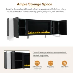 68"W TV Stand TV Console Sideboard Entertainment Center Media Console With Electric Fireplace And Cabinets For TVs Up To 78", White/Black-ModernLuxe -Baxton Studio Shop GUEST ec855a4f e9e5 4e94 acd7 71ceea24ceb9