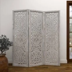 Farmhouse Wood Carved Room Divider Screen White - Olivia & May -Baxton Studio Shop GUEST ec860c93 8d7f 4a47 b5e4 8c9842cebc6a