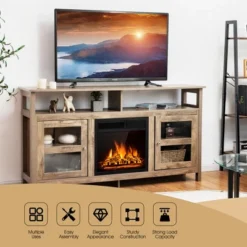 Costway 58'' Fireplace TV Stand W/18'' 1500W Electric Fireplace Up To 65'' Grey -Baxton Studio Shop GUEST ecaa2a6d 38f8 4fed 909f 62ef2c73ff8b