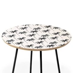 Round Little Arrow Design Co Watercolor Palm Tree In Black Side Table - Deny Designs
