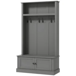 HOMCOM Hall Tree With Bench And Shoe Storage, Entryway Bench With Coat Rack, Mudroom Bench With Storage And Hooks For Hallway, Gray -Baxton Studio Shop GUEST ed2e9451 99c8 4b87 b847 2aaa064349ae