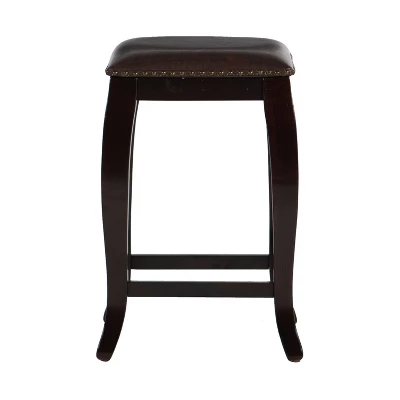 San Francisco Backless Faux Leather Counter Height Barstool Wood Brown - Linon 1 San Francisco Backless Faux Leather Counter Height Barstool Wood Brown - Linon