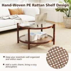 Costway Wooden 31" Round Coffee Table With Tempered Glass Top Handmade Rattan Shelf 15 Costway Wooden 31" Round Coffee Table With Tempered Glass Top Handmade Rattan Shelf -Baxton Studio Shop GUEST ed88dde8 9779 4e39 a5e8 1feb156edbf9