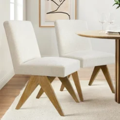 Set Of 2 Boucle Dining Chairs, Upholstered Armless Side Chairs With Solid Oak V-Leg Design For Modern Dining Room-Maison Boucle -Baxton Studio Shop GUEST ed9d29d5 cc51 491f aff0 d6eb61644574