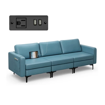 Costway Modular 3-Seat Sofa Couch W/ Socket USB Ports & Side Storage Pocket 10 Costway Modular 3-Seat Sofa Couch W/ Socket USB Ports & Side Storage Pocket - Image 10