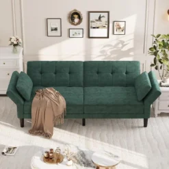 89" Chenille Futon Sofa Bed, Modern Convertible Sleeper Couch With Adjustable Backrest & Armrests, 3-Seat Sofa With 2 Pillows For Apartment -Baxton Studio Shop GUEST edbe5651 047a 461d 9497 04dfff297021