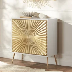 55 Downing Street Starburst 32" Wide White And Gold 2-Door Cabinet