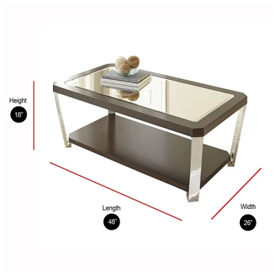 Truman Cocktail Table With Casters, Mirror Top, Metal Legs - Steve Silver Co. 2 Truman Cocktail Table With Casters, Mirror Top, Metal Legs - Steve Silver Co. - Image 2