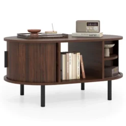 Costway Oval Coffee Table With Storage Sliding Tambour Doors Open Compartment -Baxton Studio Shop GUEST ee6614d0 e094 4cc7 9708 46ca435e6e1b