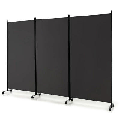 Costway 3-Panel Folding Room Divider 6Ft Rolling Privacy Screen WithLockable Wheels Black/Brown/Grey/White 11 Costway 3-Panel Folding Room Divider 6Ft Rolling Privacy Screen WithLockable Wheels Black/Brown/Grey/White - Image 11