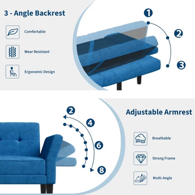 89 Inch Futon Sofa Bed, Modern Chenille Convertible Sleeper Couch With Adjustable Backrest & Armrest 6 89 Inch Futon Sofa Bed, Modern Chenille Convertible Sleeper Couch With Adjustable Backrest & Armrest - Image 6