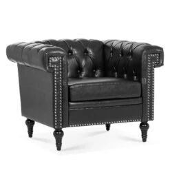 Upholstered 3 Seat/1 Seat Sofa Couches With Nailhead Accents, Scrolled Armrests, And Turned Legs-ModernLuxe -Baxton Studio Shop GUEST eed662d0 e0a9 44aa bf89 1e4645662539
