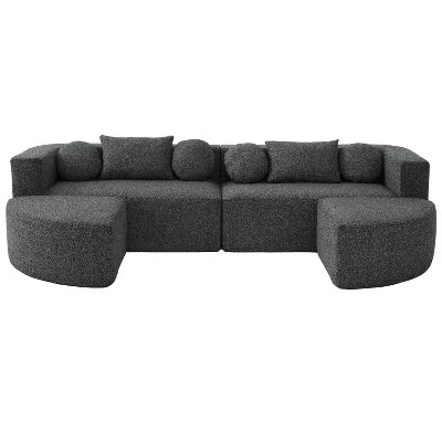 114.9"W Modular Sectional Sofa With Curved Design, Free-Combined Boucle Fabric Sofa Bed - ModernLuxe 8 114.9"W Modular Sectional Sofa With Curved Design, Free-Combined Boucle Fabric Sofa Bed - ModernLuxe - Image 8