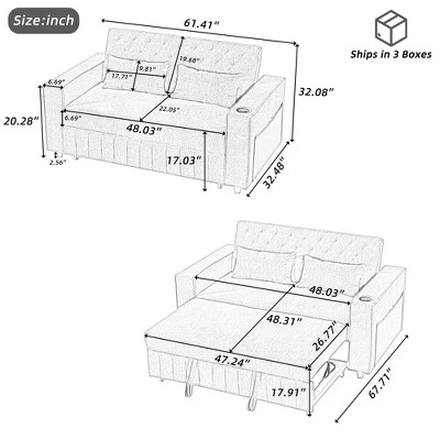 Modern 3-in-1 Pull-Out Sofa Bed With Storage Shelves, USB Ports & Cup Holders, Convertible Sleeper Sofa Couch For Small Spaces - ModernLuxe 2 Modern 3-in-1 Pull-Out Sofa Bed With Storage Shelves, USB Ports & Cup Holders, Convertible Sleeper Sofa Couch For Small Spaces - ModernLuxe - Image 2