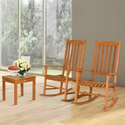 Costway 3 PCS Eucalyptus Rocking Chair Set W/ Coffee Table 2 Wood Conversation Chairs -Baxton Studio Shop GUEST ef18a08a 4ecd 4749 974a 29f2bcab75bb