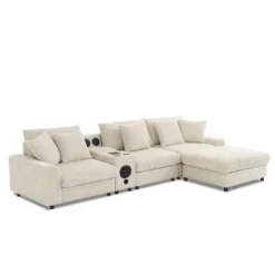 114''W Corduroy L-Shaped Sectional Sofa With Bluetooth Speakers, USB Charger, Cup Holders And Ottoman - ModernLuxe 21 114''W Corduroy L-Shaped Sectional Sofa With Bluetooth Speakers, USB Charger, Cup Holders And Ottoman - ModernLuxe -Baxton Studio Shop GUEST ef29e94a e0b5 4928 ba89 7c00e3ac0af6
