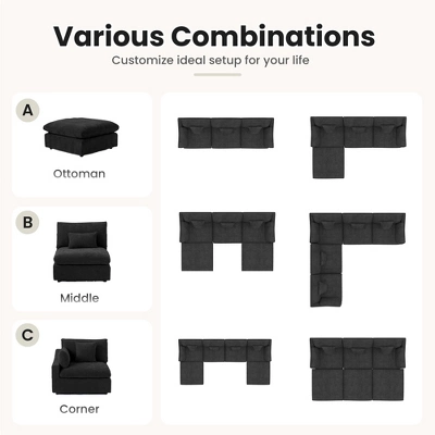 Cloud Couch Modular Sectional Sofa,156" L Shaped Couch, Oversized Down Filled Convertible Wide Seater,4 Seater With Ottoman For Living Room Set 4 Cloud Couch Modular Sectional Sofa,156" L Shaped Couch, Oversized Down Filled Convertible Wide Seater,4 Seater With Ottoman For Living Room Set - Image 4