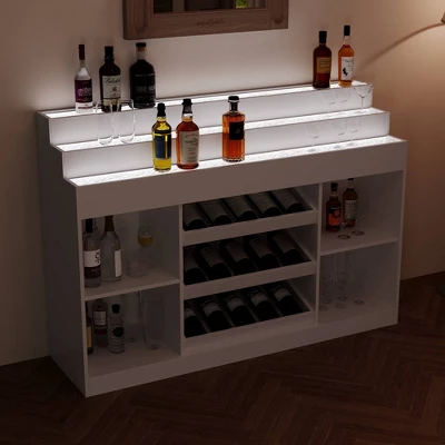 FUFU&GAGA White Home Bar Cabinet,LED Wine Rack With Storage,Liquor Cabinet With Tiered Display, For Living Room & Minimalist Interiors 4 FUFU&GAGA White Home Bar Cabinet,LED Wine Rack With Storage,Liquor Cabinet With Tiered Display, For Living Room & Minimalist Interiors - Image 4