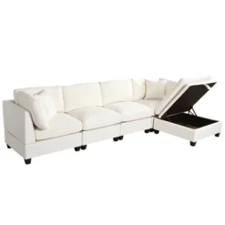 128" Upholstered Modular Sectional Sofa With Removable Storage Ottoman, 2 Hidden Cup Holders-ModernLuxe -Baxton Studio Shop GUEST effd007a c3d5 48ad b216 258200e00415