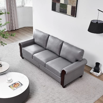 Eulalia Transitional Leather 82"Wide Sofa With Rolled Arms And Solid Wood Legs | ARTFUL LIVING DESIGN 13 Eulalia Transitional Leather 82"Wide Sofa With Rolled Arms And Solid Wood Legs | ARTFUL LIVING DESIGN - Image 13