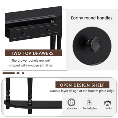 Retro Circular Curved Design Wooden Console Table With Open Style Shelf And Two Top Drawers-ModernLuxe 6 Retro Circular Curved Design Wooden Console Table With Open Style Shelf And Two Top Drawers-ModernLuxe - Image 6