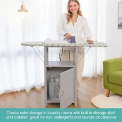 ORRD Solid Wood Folding Ironing Board With Storage Cabinet Heat Resistant Sponge For Small Spaces Laundry Room Gray -Baxton Studio Shop GUEST f086a625 832b 4364 aa3e f394a17b1a49