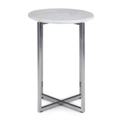 18" Farnell Contemporary Wide Metal Accent Side Table With Chrome Base White/Silver - WyndenHall -Baxton Studio Shop GUEST f0908acf fc9d 4fac a7ab 1230dab83b7e
