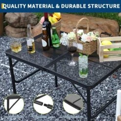 35"x24" Aluminum Folding Camping Table,Portable Table With Adjustable Height(16"–25"), Light-Weight For Indoor/Outdoor, Beach, Picnics, And RV Trips