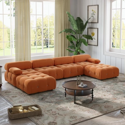 WJShome 138" Modular Sectional Sofa, U-Shaped Minimalist Velvet Sofas Couches With Chaise Ottomans,Blue 9 WJShome 138" Modular Sectional Sofa, U-Shaped Minimalist Velvet Sofas Couches With Chaise Ottomans,Blue - Image 9