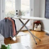 Household Essentials Wide Mega Ironing Board 4 Leg Silver Frame: XL Full Size Collapsible Ironing Table, Metal, Beige