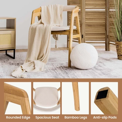 Costway Set Of 2 Bamboo Accent Chairs Leisure Chairs Armchairs W/ Seat Cushion 8 Costway Set Of 2 Bamboo Accent Chairs Leisure Chairs Armchairs W/ Seat Cushion - Image 8