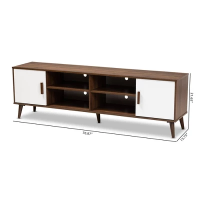 Quinn 2 Door Wood TV Stand For TVs Up To 75" Walnut/White - Baxton Studio 8 Quinn 2 Door Wood TV Stand For TVs Up To 75" Walnut/White - Baxton Studio - Image 8