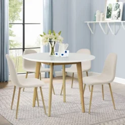 Norman9075+Spoon 4 -Piece Round-Shaped With 4 Upholstered Chairs Dining Set -The Pop Maison 17 Norman9075+Spoon 4 -Piece Round-Shaped With 4 Upholstered Chairs Dining Set -The Pop Maison -Baxton Studio Shop GUEST f0fe581e 444b 43be be07 6b05e9bf6a1d