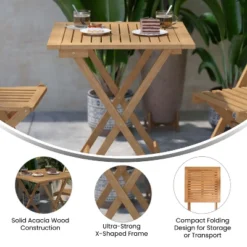 Flash Furniture Martindale Solid Acacia Wood 24 Inch Square Portable Folding Patio Table With Slatted Top And X Shaped Frame In Natural -Baxton Studio Shop GUEST f10a7b69 e61f 4b08 aa16 1f4330236678