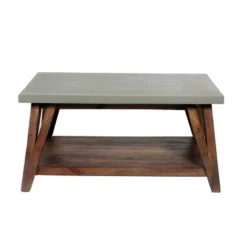 Brookside Entryway Coat Hook And Bench Concrete Coated Top And Wood Light Gray/Brown - Alaterre Furniture