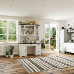 Famapy White Kitchen Hutch Kitchen Cabinet Pantry: Integrated Worktop, High Cabinet Combo, Dust - Proof & Organized -Baxton Studio Shop GUEST f1468fd5 7b65 426e a83b 135a9011d060