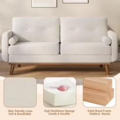 65" Loveseat Sofa, Mid Century Modern Couch Comfy Love Seat Couches, 2 Seater Deep Seat Couch Linen Upholstered Couches For Bedroom Small Space -Baxton Studio Shop GUEST f1c1b5a4 ff39 456d be03 bcd4ed2a1458