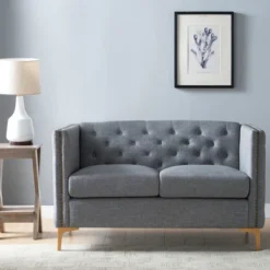Gasper Tufted Upholstered Loveseat Light Gray - HOMES: Inside + Out -Baxton Studio Shop GUEST f1c2758c 7033 4e4b be39 e2b83761ec9b