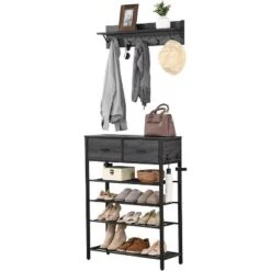 Space-Saving Shoe Rack Organizer, 4-Tier Shelves + 2 Drawers, 31.5" Wide Entryway Storage Unit With Hooks, Modern Design