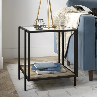 Black Bronze Side Table With Limed Oak Shelf - Henn&Hart 3 Black Bronze Side Table With Limed Oak Shelf - Henn&Hart - Image 3