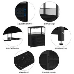 Corner Wine Rack, 3-Tier Freestanding Bar Cabinet For Kitchen, Living Room - 69x35x92cm With Glass Holder & Mesh Door -Baxton Studio Shop GUEST f29cd367 4b36 4c78 bcdd 6d215d95c189