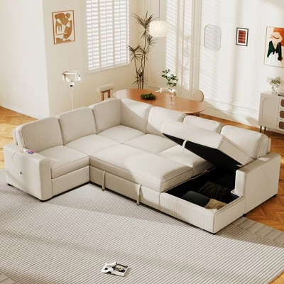 U-Shaped Modular Sofa With Storage Lounge Chair, 6-Seater Oversized Sofa With USB Interface - ModernLuxe 1 U-Shaped Modular Sofa With Storage Lounge Chair, 6-Seater Oversized Sofa With USB Interface - ModernLuxe