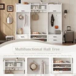 TIRAMISUBEST 4-in-1 Detachable Hall Tree With Storage And 7 Hooks - White Entryway Organizer With Storage -Baxton Studio Shop GUEST f33fcbe0 7bbc 422a a360 06f26e4d6a57