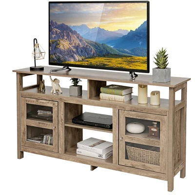 Costway 58'' TV Stand Entertainment Console Center W/ 2 Cabinets Up To 65'' GreyBlackWalnut 10 Costway 58'' TV Stand Entertainment Console Center W/ 2 Cabinets Up To 65'' GreyBlackWalnut - Image 10